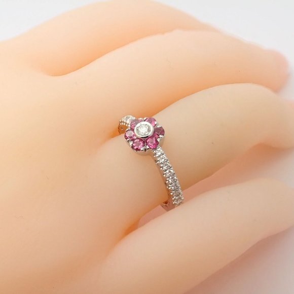 Pasquale Bruni 18k White Gold Diamond Pink Sapphire Flower Fiori Ring - Picture 5 of 12